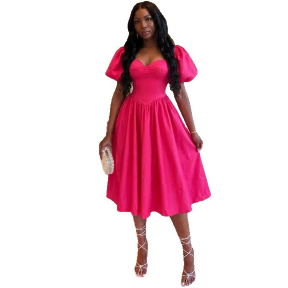 ZARA African chic short puff sleeve high waist cinched long gown - Picture 3 of 6